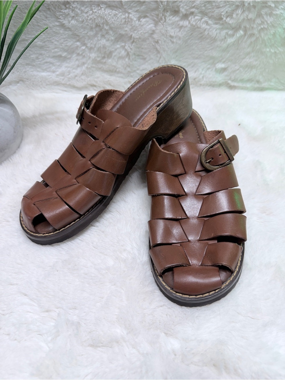 Passofino Brazil Leather Slide Fisherman’s Woven Sandals in Brown Like New 🔥